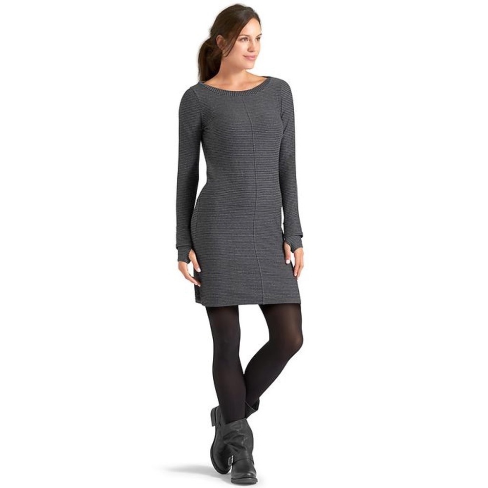 Athleta Carmella dress • grey and black stripe